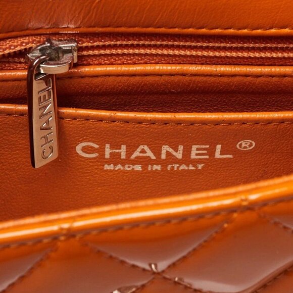 Chanel Orange Quilted Patent Leather Classic Rectangular Mini Flap Bag - Picture 6 of 11